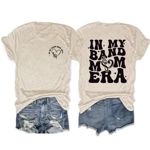 T Shirt Femme Manches Courtes Mélange Coton Double Face Imprimé In My Band Mom Era Graphique Coeur Musique Top