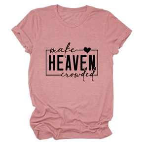 Detail of screen-printed black text and heart on soft rose pink cotton t-shirt