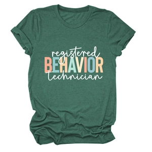 T-shirt RBT vert foncé chiné à col rond avec impression de texte coloré à plat