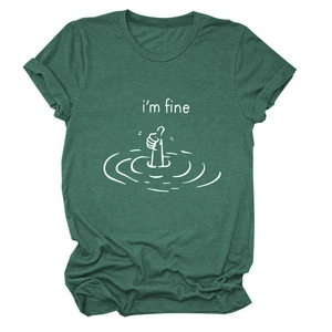 Deep green cotton T-shirt with I'm fine drowning hand graphic print in white