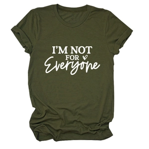 Detail of soft olive green cotton T-shirt with I'm Not For Everyone text print