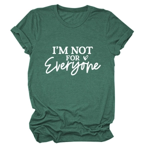 Detail of cuffed sleeve and 'I'm Not For Everyone' slogan on green cotton t-shirt