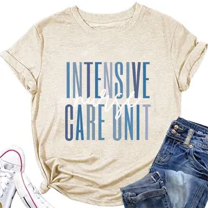 Intensive Care Unit Nurse Print T-Shirt Women Cotton Casual Round Neck Short Sleeve Tops