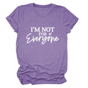 Detail of purple cotton blend T-shirt with I'M NOT FOR EVERYONE print and crew neck