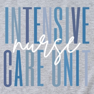 Grey heather cotton t-shirt with Intensive Care Unit Nurse blue graphic print