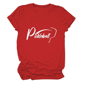 T-shirt Pickleball rosso vivace stesa in piano con stampa grafica bianca in cotone
