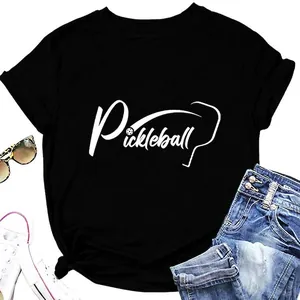 T-Shirt Da Donna Grafica Pickleball Misto Cotone Girocollo Maniche Corte Top Casual Sportivi Streetwear Estivi