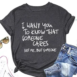 T-Shirt Da Donna Con Slogan Girocollo Manica Corta In Misto Cotone Top Casual Estivo Abbigliamento