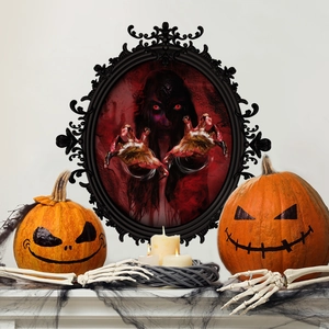 Halloween vintage mirror frame with scary ghost and spooky hand wall decoration