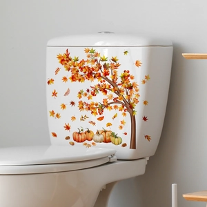 Detail of autumn maple leaves and pumpkins self-adhesive toilet tank stickers