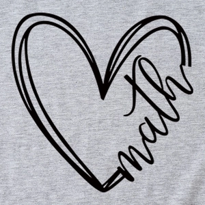 Women's grey cotton T-shirt featuring a minimalist hand-drawn black heart and math print