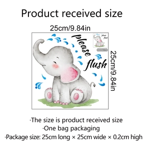 Cartoon elephant waterproof toilet sticker with please flush text 25x25cm wall decal