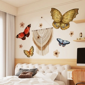 Bohemian butterfly wall stickers with realistic 3D flowers for home bedroom decoration
