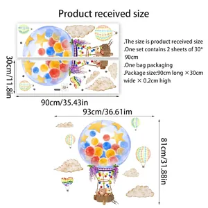Detailed sizing chart for Nordic hot air balloon and bear wall stickers, 30x90cm layout
