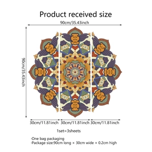 Large lotus mandala wall sticker set measuring 90x90cm with colorful ethnic patterns