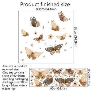 Pegatinas de pared de mariposas y flores, tamaño final 88x88cm para decoración
