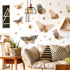 Adhesivos de Pared de Mariposa Polilla Bohemio Tonos Tierra PVC Calcomanías Removibles Para Sala Dormitorio Decoración