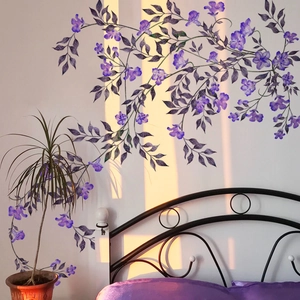 Purple Flower Vine Wall Stickers PVC Self Adhesive Creative Minimalist Floral Decals For Living Room Bedroom Decor