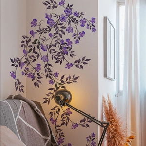 Elegant purple flower vine wall stickers for living room and bedroom home wall decoration