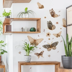 Pegatinas de pared bohemias con polillas y flores para salón y dormitorio