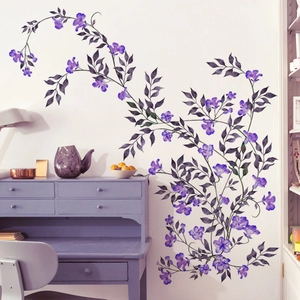 Artistic purple flower vine wall stickers for living room and bedroom home wall decor
