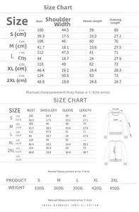 Size chart for BOWLING mom sweatshirt with detailed measurements in centimeters and inches