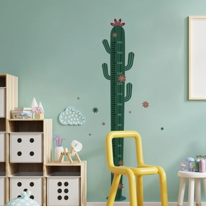 Detail of green cactus height chart with scales from 50 to 160cm for kids' room wall
