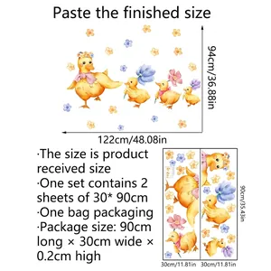 Größentabelle für Enten-Wandsticker mit 122x94cm Anzeigeformat und Bogenmaßen für Kinder