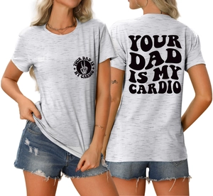 Vue avant et arrière du t-shirt gris chiné avec motif Your Dad Is My Cardio
