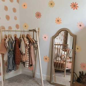 Bohemian daisy flower and polka dot wall stickers for nursery decor in warm earthy tones