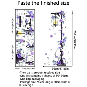 Purple rose and street lamp wall decal set showing layouts and final 2-meter home decoration