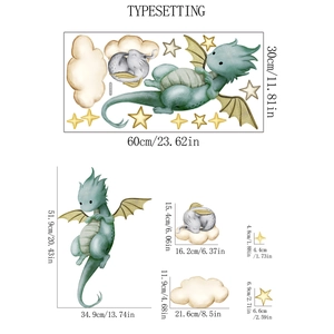 Cartoon dragon and clouds wall stickers set with 60x30cm layout and size details