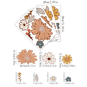 Bohemian daisy wall sticker set with floral patterns in warm yellow and blue tones