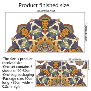 Grand sticker mural mandala lotus coloré pour chambre avec design 200x100cm
