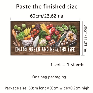 Macro detail of Enjoy Healthy Life kitchen wall sticker with vegetable patterns 60x30cm