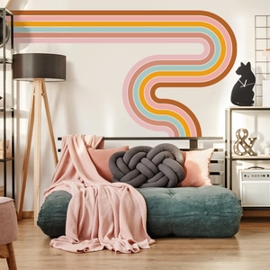 Bohemian Rainbow Wall Stickers PVC Self-Adhesive Wavy Line Decals For Kids Room Living Room Bedroom Decor Retro Style