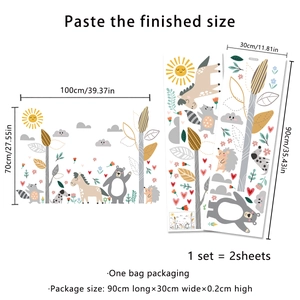 Muurstickers met cartoon dieren en boom voor kinderkamer decoratie 100x70cm