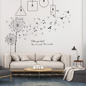 Dandelion Music Notes Wall Decals Black PVC Birds Inspirational Quotes Follow Your Heart Stickers For Home Background