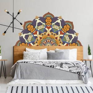 Grand sticker mural mandala lotus coloré pour décoration de tête de lit