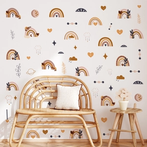 Boho style wall decals with rainbows and stars for a cozy nursery wall decoration