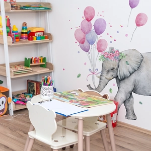 Watercolor elephant wall sticker with colorful balloons for creative kids room decor