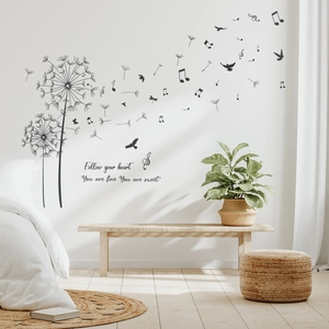 Minimalist dandelion music notes wall decal for living room and bedroom home decor