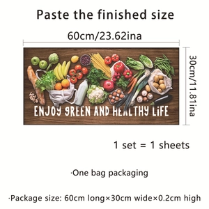 Enjoy Green Healthy Life vegetable wall sticker with dark wood grain background 60x30cm