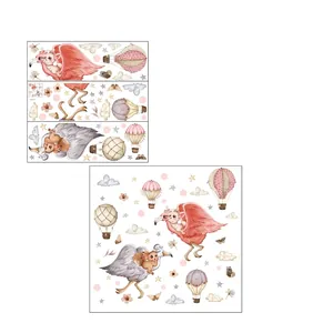 Cartoon animal and hot air balloon wall stickers set for nursery room decoration