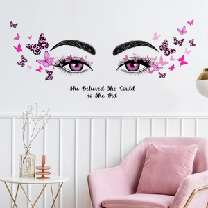 Inspirational eyes and butterflies wall decal with She Believed She Could text