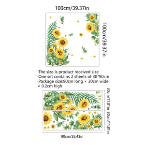 Sonnenblumen Wandtattoo Set mit grünen Blättern für Wohnzimmer Wanddekoration