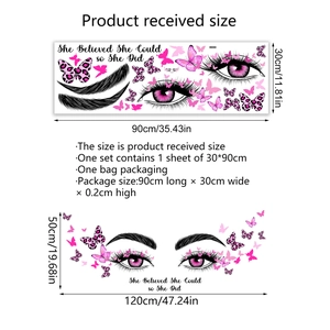 Wall sticker featuring eyes and pink butterflies with She Believed She Could motivational quote