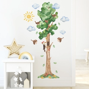 Cartoon animal tree height wall sticker measuring 50-170cm for kids' room decor