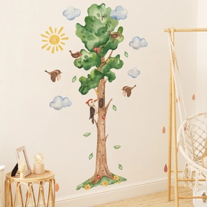 Cartoon tree and bird height growth chart wall sticker for kids room decor 40-140cm