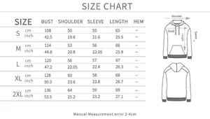 Detailed size chart for oversized leopard star hoodie with measurement guide for S to 2XL